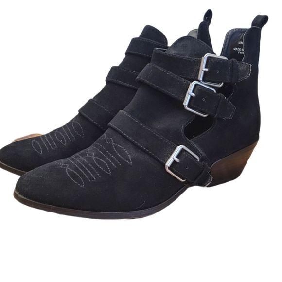 Black Faux Suede Buckle Booties size 8 - Picture 1 of 7